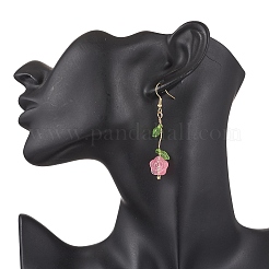 花ガラスダングルのピアス  アクリルと  ゴールドカラー  ピンク  60x12mm&nbsp;EJEW-JE06445-03