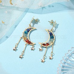 チャクラ ムーン 銅線で包まれた宝石スタッド イヤリング  スター 201 ステンレススチール ダングルイヤリング 女性用  61x21.5mm&nbsp;EJEW-TA00484