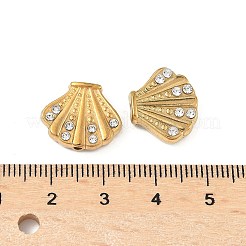 304ステンレススチールクリスタルラインストーンビーズ  18KGP本金メッキ  シェル形状  13.5x16x4.5mm  穴：1.2mm&nbsp;STAS-U050-01B-G