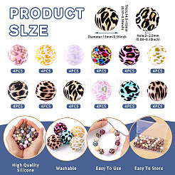 48個12色シリコンビーズ  ラウンド  ミックスカラー  15mm  4個/色&nbsp;SIL-TA0002-61A