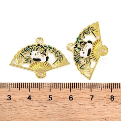 金メッキ合金エナメルコネクタチャーム  パンダリンク付きファン  カドミウムフリー＆鉛フリー  濃い緑  21x31x1mm  穴：1.8mmと1.4mm&nbsp;ENAM-Z017-15G-02