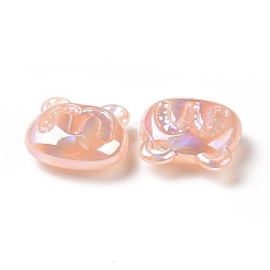 不透明なアクリルビーズ  ABカラーメッキ  文字 m 模様を持つクマ  ライトサーモン  32x32.5x13mm  穴：3mm&nbsp;OACR-A010-07B