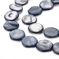 天然淡水シェルビーズ連売り  染め  六角  マリンブルー  15x15~16x2~3mm  穴：0.5~0.7mm  約24~27個/連  14.41インチ〜16.69インチ（36.6cm〜42.4cm）&nbsp;SHEL-S276-159