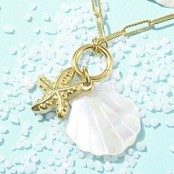 Summer Beach 304 Stainless Steel Pendant Paperclip Chain Necklaces&nbsp;STAS-Z105-07G-01