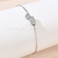 Brass Micro Pave Clear Cubic Zirconia Column Charm Bracelets&nbsp;KK-CBA6980-26P