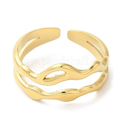 304ステンレススチール中空ウェーブオープンカフリング女性用  14KGP本金メッキ  内径：17mm&nbsp;X-RJEW-I098-03G