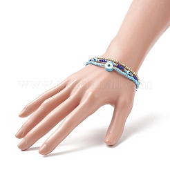 3Pcs 3 Style Evil Eye Polymer Clay & Glass Seed Beaded Stretch Bracelets Set for Women&nbsp;BJEW-JB09228