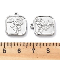 変色防止304ステンレススチールペンダント  花のチャーム付きスクエア  ステンレス鋼色  17.5x15x2.5mm  穴：1.6mm&nbsp;STAS-R130-70P