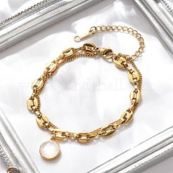 304 Stainless Steel Coffee Bean & Cable Cahin Charm Bracelets for Women&nbsp;BJEW-U024-01G