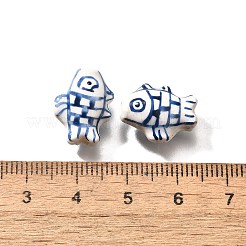 手作りの陶器ビーズ  手描きの陶器ビーズ  縞模様の魚  ブルー  11.5~12x15~15.5x7.5~8mm  穴：2mm&nbsp;PORC-S002-04A