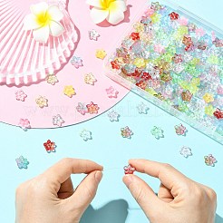 ベーキングペイント透明ガラスビーズ200個  花  ミックスカラー  12x12.5x4mm  穴：1.6mm&nbsp;GLAA-CJ0002-87