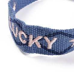 Word Lucky Polycotton(Polyester Cotton) Braided Bracelet with Tassel Charm&nbsp;BJEW-F429-08