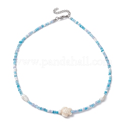 Summer Beach Sea Turtle Dyed Synthetic Turquoise & Glass Seed Beads Beaded Necklaces for Women&nbsp;NJEW-JN05081-02
