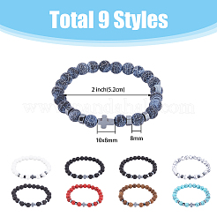 9Pcs 9 Style Natural & Synthetic Mixed Stone & Synthetic Hematite Cross Beaded Stretch Bracelets Set&nbsp;BJEW-FI0001-49