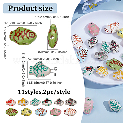 22個 11種類の手作り磁器セラミックビーズ  手描き  魚  ミックスカラー  12~19.5x11.5~19x7~9mm  穴：1.6~2.5mm  2個/スタイル&nbsp;PORC-ME0001-02