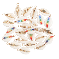 28Pcs 7 Styles Natural Cowrie Shell Copper Wire Wrapped Pendants&nbsp;FIND-SC0015-50