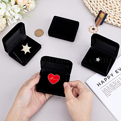 ベルベットのブローチ付きプラスチックカバーの梱包箱  長方形  ブラック  6.1x7.8x3.25cm&nbsp;VBOX-WH0012-07A