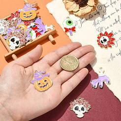 30pcs5スタイルハロウィーンテーマ合金エナメルペンダント  ライトゴールド  混合図形  ミックスカラー  28~33x16~30x1.5mm  穴：1.8mm  6個/スタイル&nbsp;ENAM-CJ0005-10