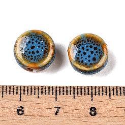 ハンドメイドの磁器セラミックビーズ  ファミーユスタイルバラ  フラットラウンド  ディープスカイブルー  12x7mm  穴：2mm&nbsp;PORC-Q265-008E-A