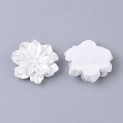 樹脂カボション  模造パールスタイル  花  ホワイト  23~24x23~24x7mm&nbsp;X-RESI-S364-46B