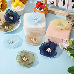 12個6色のポリエステル装飾アクセサリー  プラスチックイミテーションパール＆ラインストーン付き  ミシンクラフト装飾  3d ツバキ  ミックスカラー  70x21mm  2個/カラー&nbsp;DIY-CA0008-08B