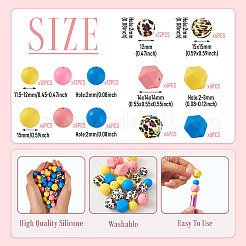 96 スタイルの食品グレードの環境に優しいシリコンビーズ 12 個  ミックスカラー  11.5~15mm  穴：2~3mm&nbsp;SIL-TA0003-54