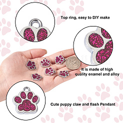 合金エナメルチャーム  グリッターパウダー付き  犬の足跡  プラチナ  蘭  17.7x16.6x2mm  穴：2mm&nbsp;X1-ENAM-TAC0001-05I