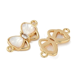 Brass Clear Cubic Zirconia Pave Natural Shell Bowknot Connector Charms&nbsp;KK-P283-06G