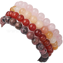 4Pcs Constellation 8mm Round Natural Rhodonite & Rose Quartz & Dyed Jade & Carnelian Beaded Stretch Bracelets for Women&nbsp;BJEW-JB10642