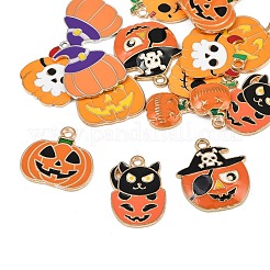 16個8スタイルハロウィンアロイエナメルペンダント  カボチャ  ミックスカラー  15.5~23x12~21x1~4mm  穴：1.6~2mm  2個/セット&nbsp;ENAM-FP0003-05