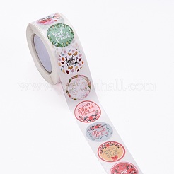 ステッカーありがとう  紙のステッカー  単語の丸  自己粘着ギフト タグ ラベル  花柄  6.3x2.95cm  500PCS /ロール&nbsp;DIY-C042-14E