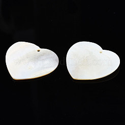 淡水シェルペンダント  ハート  貝殻色  36.5~37.5x39.5~40x2~4.5mm  穴：1.8mm&nbsp;SHEL-S269-83