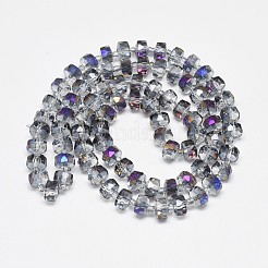 電気メッキガラスビーズセット  虹メッキ  多面カット  フラットラウンド  ライトグレー  7~8x5mm  穴：1mm  約78~80個/連  20.86~21.65インチ（53~55cm）&nbsp;EGLA-Q083-8mm-D07