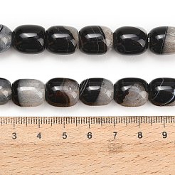 天然石瑪瑙ビーズ連売り  染め＆加熱  ドラムビーズ  ブラック  12~14x10.5~12.5mm  穴：1mm  約30個/連  15.75''（40センチメートル）&nbsp;GG-L001-J01-01B