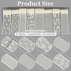 24ヤード 8スタイル ポリエステル刺繍メッシュフラワーレースリボン  服飾材料  ホワイト  3-1/8インチ（80mm）  3ヤード/スタイル&nbsp;OCOR-PH0004-73