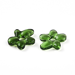 手作りランプワークビーズ  花  グリーン  18~18.5x17~17.5x4~5mm  穴：3~4mm&nbsp;LAMP-N024-38C