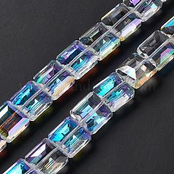 透明電気メッキガラスビーズ連売り  半分メッキ  正方形  13x13x7mm  穴：1.2mm  約50個/連  25.98''（66センチメートル）&nbsp;EGLA-E030-01K