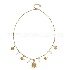 304 Stainless Steel & 201 Stainless Steel Sun Star Pendant Necklaces with Natural Pearl Beads for Women&nbsp;NJEW-JN06527