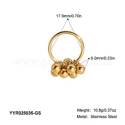 女性用304ステンレススチールビーズ指輪  18KGP本金メッキ  ボール：6mm  usサイズ7 3/4(17.9mm)&nbsp;QD5278-1