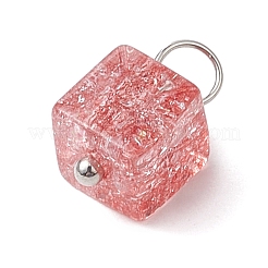 パチパチと鳴るガラスのチャーム  銀鉄のパーツで  立方体のチャーム  ミックスカラー  12x6x6.5mm  穴：2.5mm&nbsp;PALLOY-JF02896
