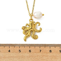 Ocean 304 Stainless Steel and Rice Natural Pearl Sea Animal Pendant Cable Chain Necklaces for Women&nbsp;NJEW-JN06217-02