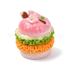 不透明な樹脂模倣食品カボション  花を添えたフライドチキンサンドイッチ  ピンク  37x32~33mm&nbsp;RESI-K029-06B