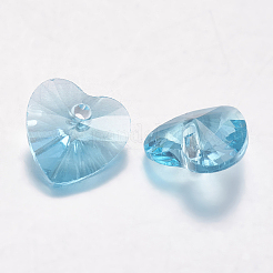 カット加工ガラスラインストーンチャーム  模造オーストリアのクリスタル  ハート  アクアマリン  12x12x6mm  穴：1.2mm&nbsp;RGLA-F054-12x12-202