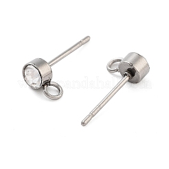 変色しない202ステンレススチールラインストーンスタッドピアス金具  304ステンレスピン  ステンレス鋼色  14x7mm  穴：2mm  ピン：11x1mm&nbsp;X-STAS-U012-05P