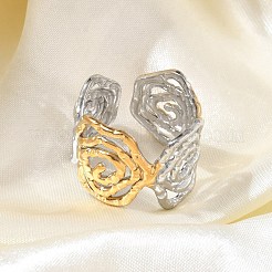 女性用304ステンレススチールカフオープンリング  ゴールデン·ステンレス鋼色  花  17mm  内径：19mm&nbsp;RJEW-F208-03GP-01