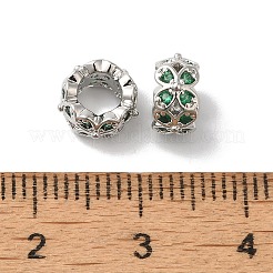 長持ちするメッキ真鍮マイクロパヴェクリアキュービックジルコニアビーズ  ニッケルフリー  花  大穴ビーズ  プラチナ  7.9x4.3mm  穴：4.1mm&nbsp;KK-K381-18B-P