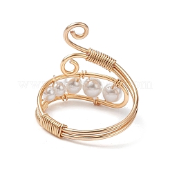 Natural Pearl Beaded Open Cuff Rings&nbsp;RJEW-TA00110-02