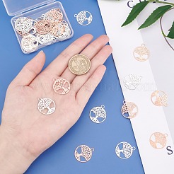 真鍮製透かしペンダント  命の木とフラットラウンド  ミックスカラー  23.5x20x0.5mm  穴：3mm  2色  20個/カラー  40個/箱&nbsp;KK-OC0001-10