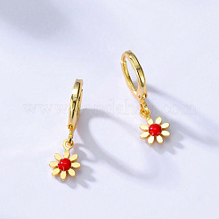 真鍮エナメル製レバーバック式ドロップピアス（女性用）  花  18KGP本金メッキ  25x8mm&nbsp;WO0430