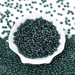 透明ガラスシードビーズ  窓ガラススタイル  ラウンド  ティール  4~4.5mm  穴：1mm  約4090個/ポンド&nbsp;SEED-N007-33A-09